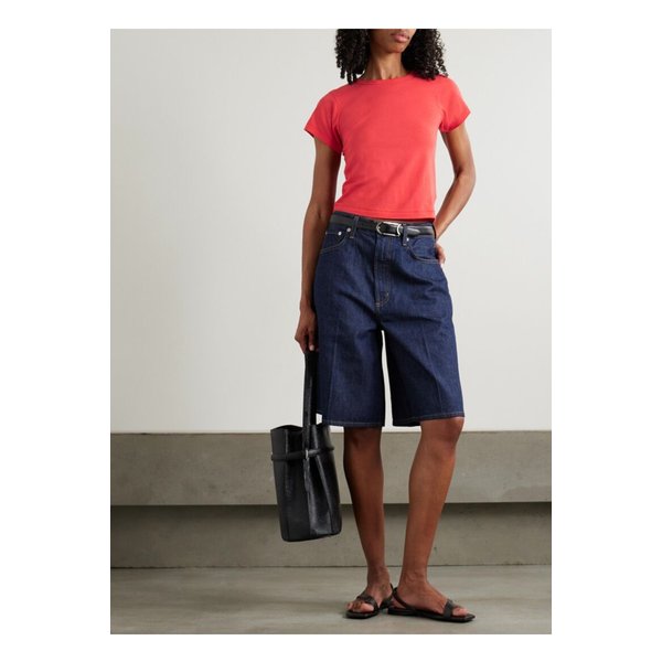 에턴 쇼트 슬리브 베이비 티 크롭 코튼 모달 혼방 저지 티셔츠 레드 1647597357471803