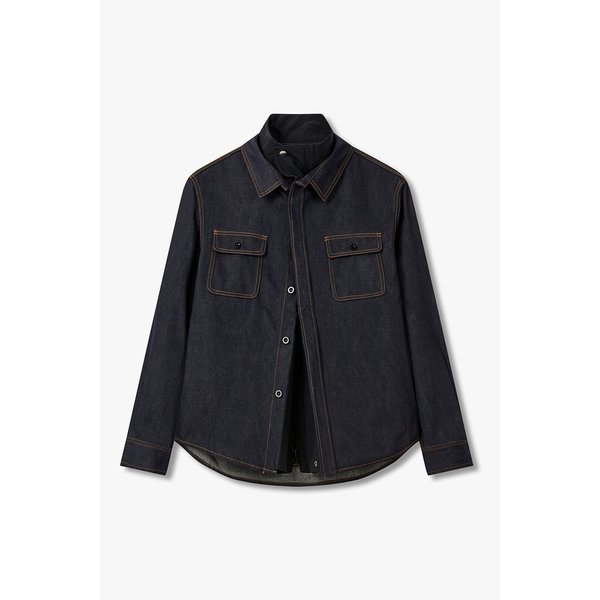 남성 배색 레이어드 패치 데님 셔츠 (네이비) 6425341104000