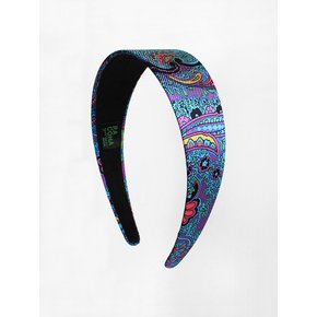 Chunky silk hairband_blue paisley pattern