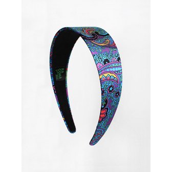 라코하 Chunky silk hairband_blue paisley pattern