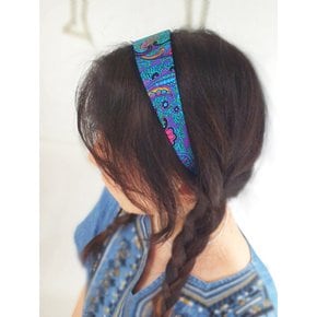 Chunky silk hairband_blue paisley pattern