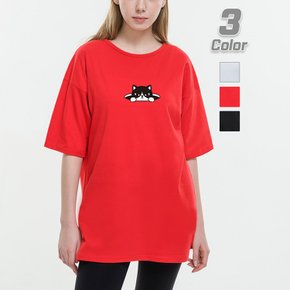맨홀고양이 루즈핏 반팔티 오버핏 빅사이즈 박스티 면티 티셔츠