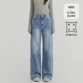 /  단독  (찐스판10탄) 밴딩 와이드 워싱 절개 데님 (2color)