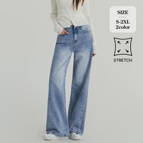/  단독  (찐스판10탄) 밴딩 와이드 워싱 절개 데님 (2color)