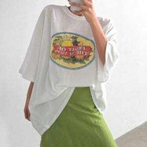 후르츠프린팅 라운드박스 반팔롱티셔츠 여름데일리 오버핏 빅사이즈 레터링 면.._P422798481