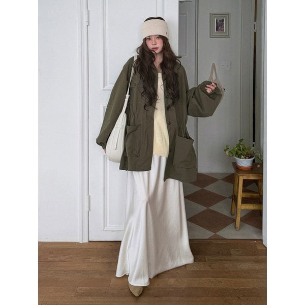 Relaxed Satin Maxi Skirt_CTS624(White)