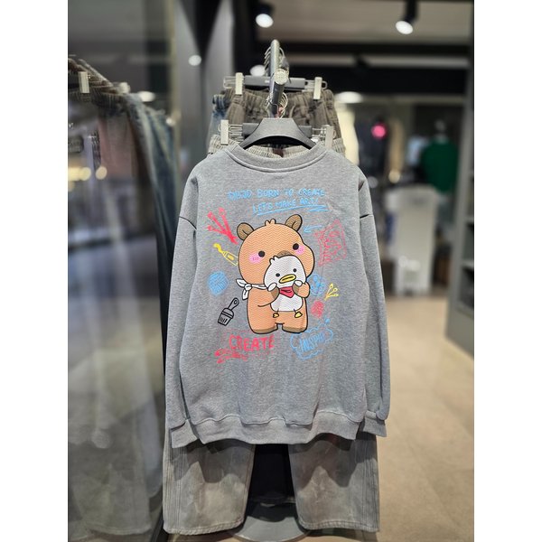 [시흥점] 기모 카피바라 세미오버핏 맨투맨(남여공용)/JGZZ22B27GY