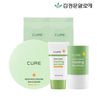 김정문알로에 큐어 쿨링선스틱+쿨링선크림+선쿠션본품+리필2개