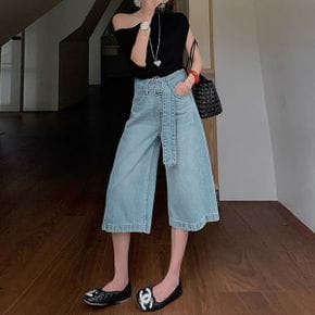 벨트 set  체코 8부 데님 팬츠_P398613690