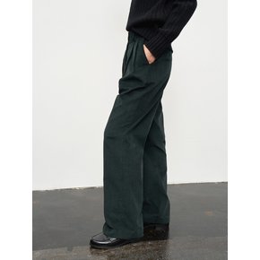 CORDUROY WIDE TWO TUCK SLACKS_GREEN