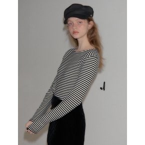 Boat Neck  Stripe T_ Ivory