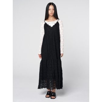 320쇼룸 Sheer Lace Slip Dress Black