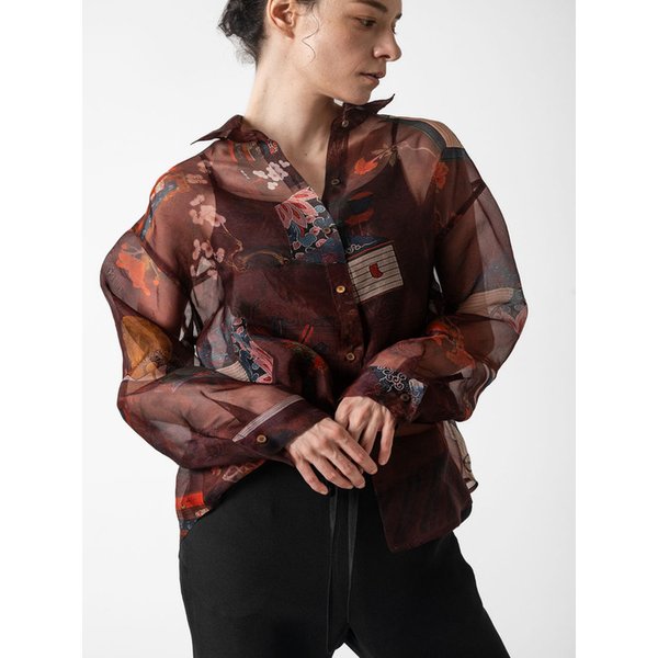 Organza Oriental Print Oversize Blouse