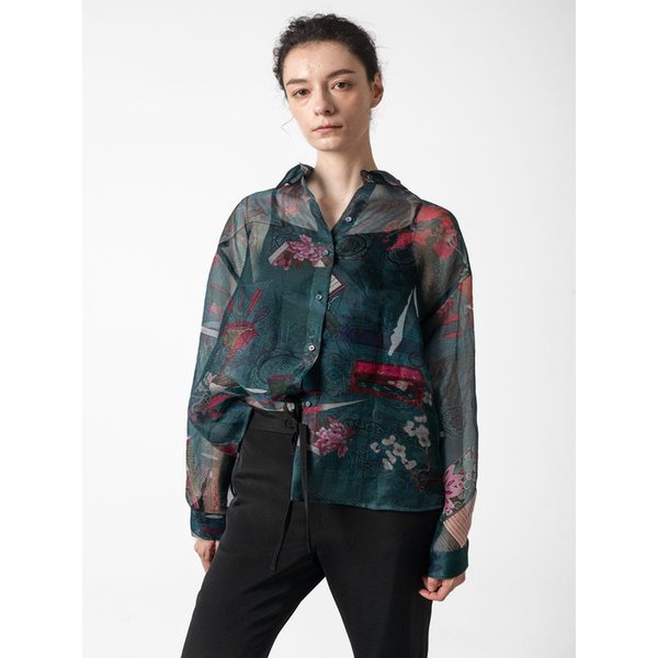 Organza Oriental Print Oversize Blouse