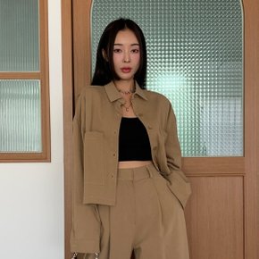 여성 가을 카라넥 포켓 백 레터링 세미크롭 남방