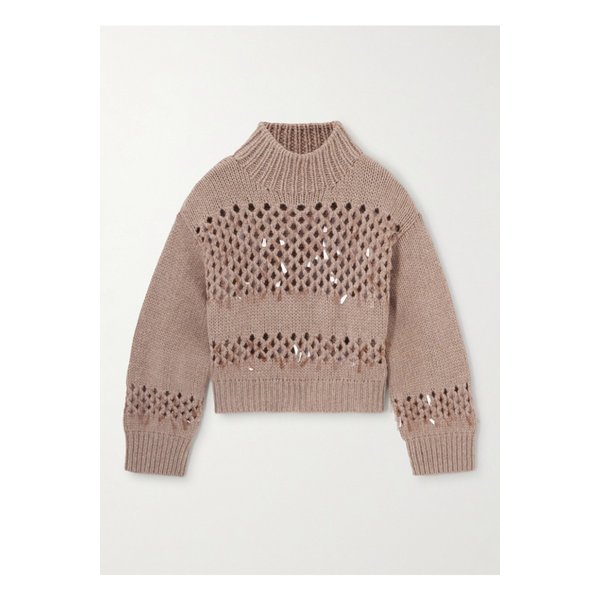 브루넬로쿠치넬리 파이에트 장식 오픈니트 캐시미어 스웨터 라이트 브라운 46376663162898539