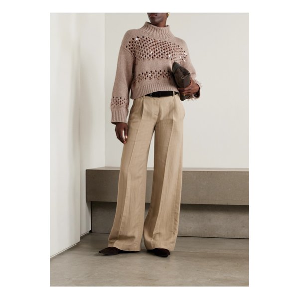 브루넬로쿠치넬리 파이에트 장식 오픈니트 캐시미어 스웨터 라이트 브라운 46376663162898539