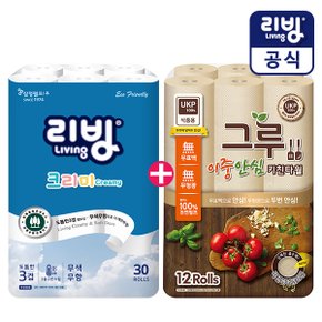 [삼정펄프] 리빙 크리미 화장지 30롤+그루키친타올 120매 12롤