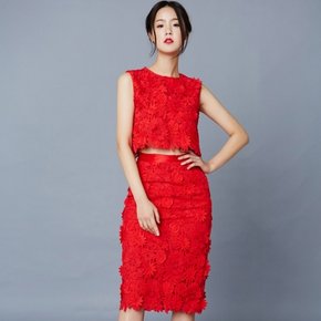 [클레어드룬] FLORAL LACE SKIRT RED