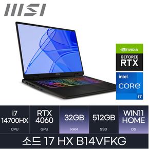 소드 17 HX B14VFKG (WIN11 HOME/SSD 512GB/RAM 32GB) HMC