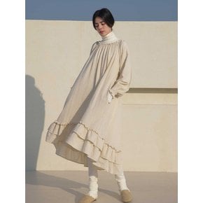 Ruffle Linen Long Unbalanced Dress