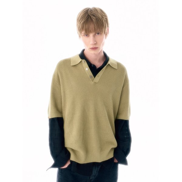 BASIC COLLAR HALF SWEATER GN