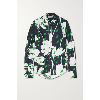 MONSE(몬세) 몬세 컷아웃 타이 디테일 드레이프 플로럴 프린트 실크 트윌 셔츠 네이비 1647597301085275