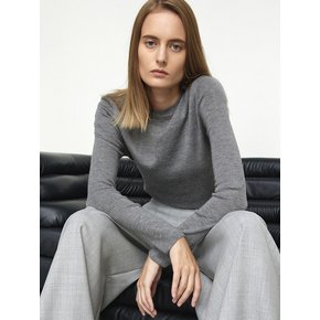 Silk Cashmere Roundneck Knit Top Grey