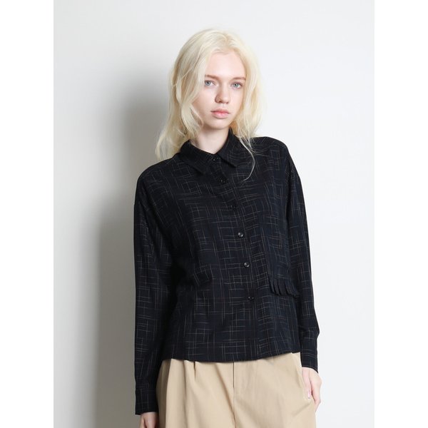 포켓 포인트 셔츠 블라우스 네이비