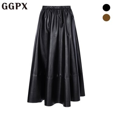 GGPX 비건 레더 러플 밴딩 스커트 (GO9SK027F)