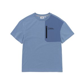 K222UTS340 우븐 포켓 배색 반팔티셔츠 GREYISH BLUE