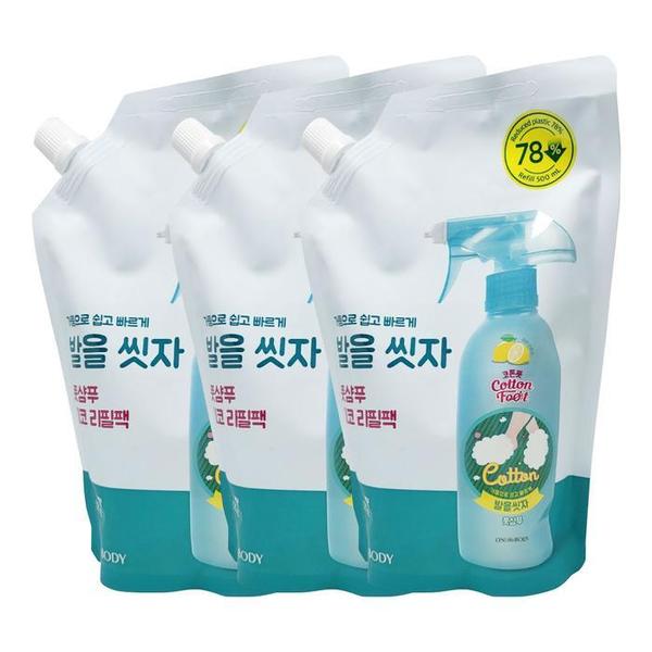 확대된 대표 온더바디 코튼풋 발을씻자 풋샴푸 레몬민트향, 500ml(리필) 3개 Ss(1)