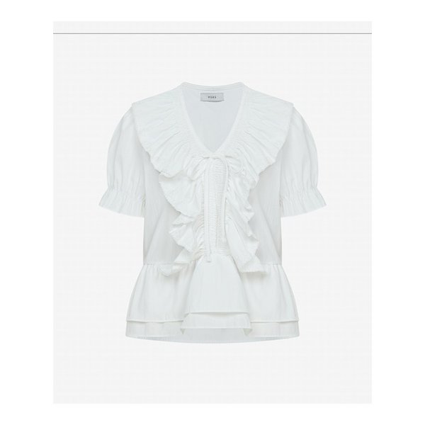 브이넥 레이스 러플 카라 블라우스 (TMBAE7452)