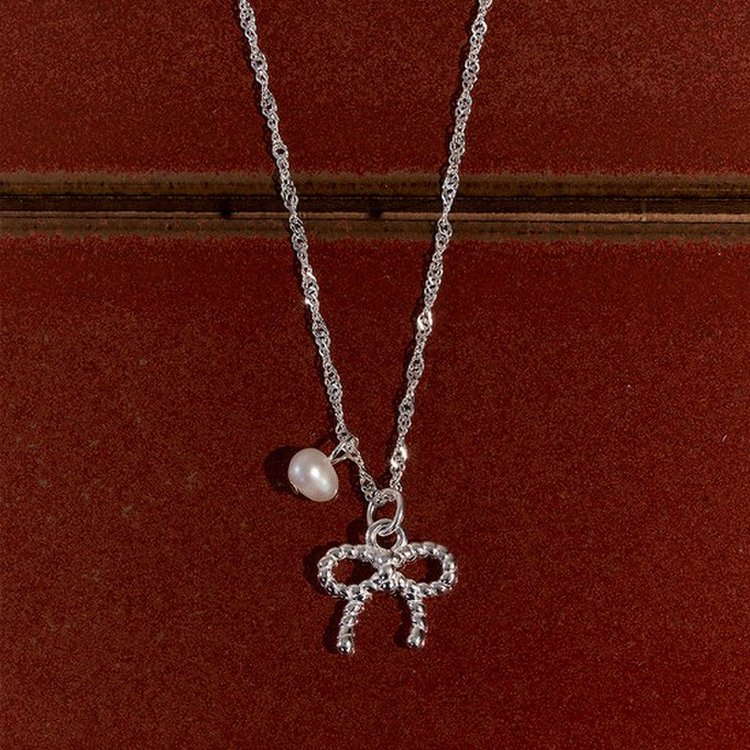 Hei][하이키 서이 착용][sv925] ribbon string pearl necklace