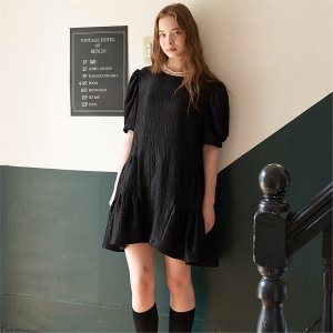 에프 코코로미즈 [에프코코로미즈] coco lovely shirring mini dress BK