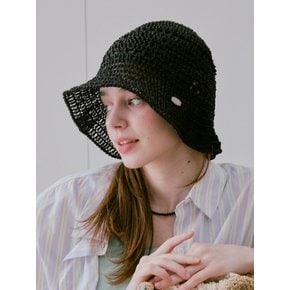 No.215 / Lily Metallic Crochet Wide Bucket Hat _ Black