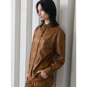 Faux Leather Overshirt Brown