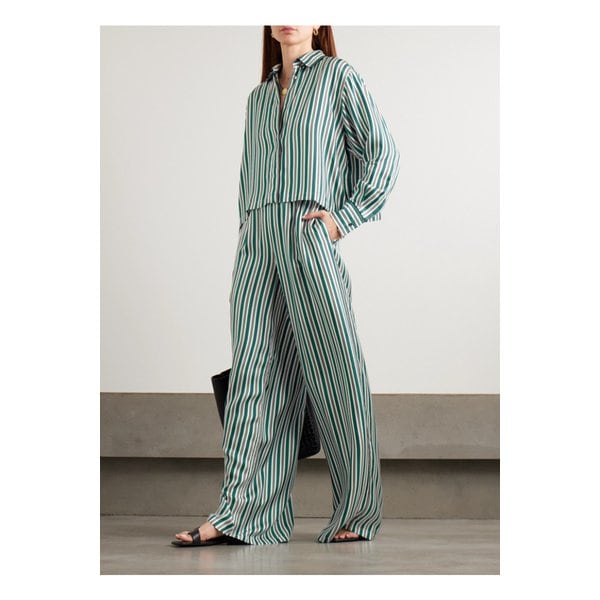 브라마 스트라이프 실크 트윌 셔츠 다크 그린 46376663162862285