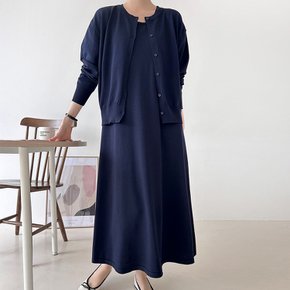 여자 민소매 니트롱원피스 라운드넥 가을 가디건 세트