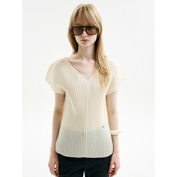 DETACHABLE SCARF PLEATS TOP_IVORY