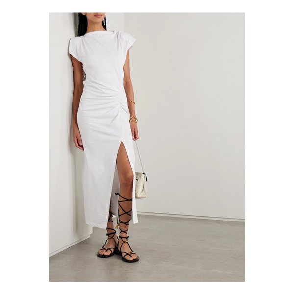 나델라 비대칭 개더 코튼 저지 맥시 드레스 화이트 46376663162889938