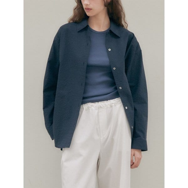 시어 스트라이프 셔츠_navy