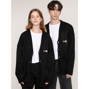 [UNISEX]스몰 플라워 베어 페이스 스마일 자수 니트 가디건_2color