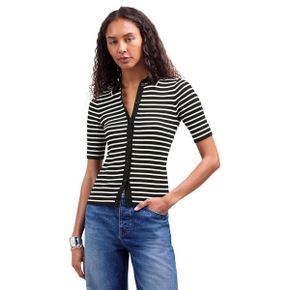 5053412 Madewell Stripe Antonia Snowy Short Sleeve Polo Tee