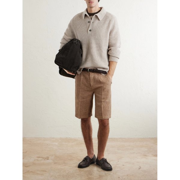 알라치아 스트레이트 레그 플리츠 리넨 쇼츠 46376663163000813