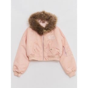 Real Raccoon Fur Hood Flight Jumper Pink