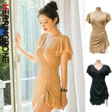 원피스 수영복 블랙 모노키니 비키니 프릴 브이넥 홀터넥 셔링 휴양지 비치웨어 CE024
