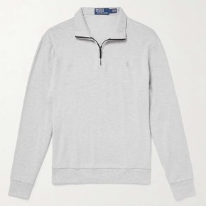 25 SS 폴로 랄프로렌 소프트 라이트그레이 멜란지 코튼 저지 로고 하프집업 스웨트셔츠