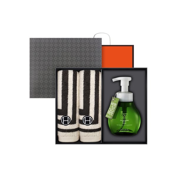 스퀘어 핸드타월2매+핸드워시 선물세트 (블랙상하+쇼핑백)