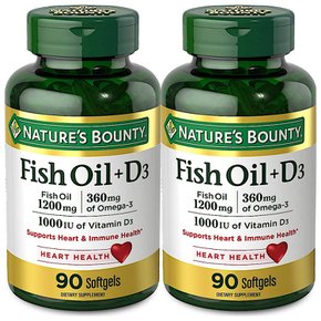 네이쳐스 바운티 피쉬오일 1200mg + 비타민D3 Natures Bounty Fish Oil+D3 90소프트젤 2개